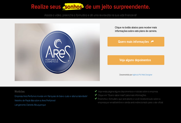 Realize Seus Sonhos, site institucional criado pela Pró Web Designer