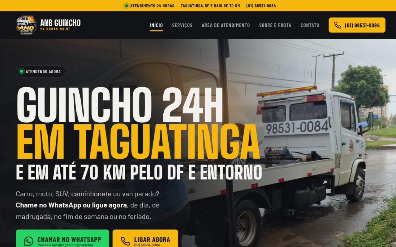 ANB Guinchos, site de guincho 24h criado pela Pró Web Designer