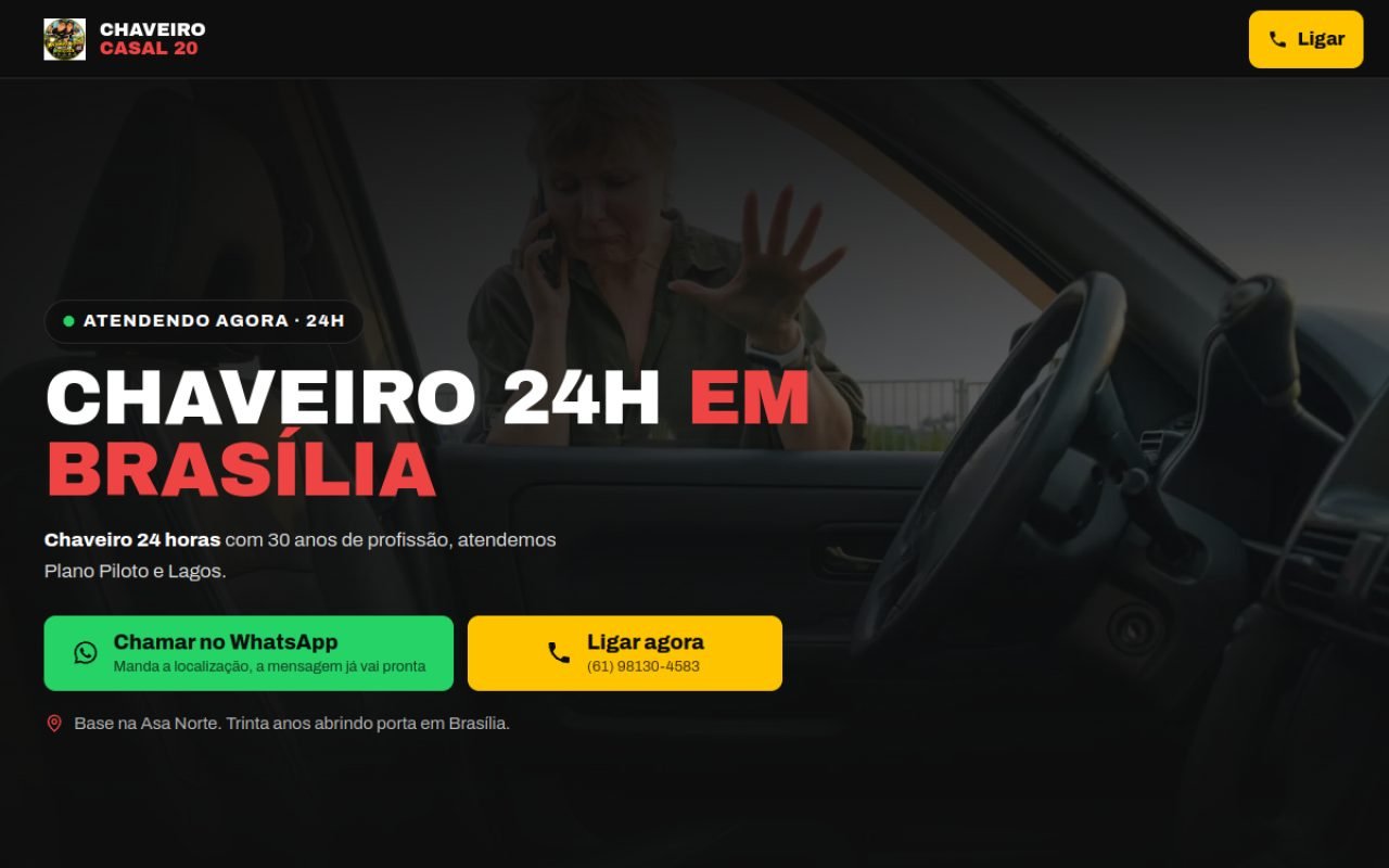 Chaveiro Casal 20, landing page criada pela Pró Web Designer